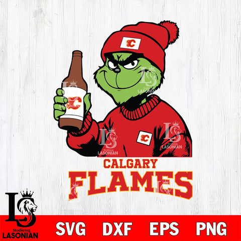 Calgary Flames Grinch Drinking Beer Christmas Cut Files, Cricut,Christmas Svg Dxf Eps Png file , Digital Download