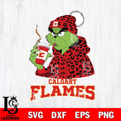 Calgary Flames Grinch Leopard Christmas Cut Files, Cricut,Christmas Svg Dxf Eps Png file , Digital Download