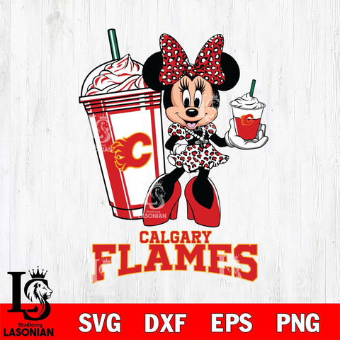 Calgary Flames Minnie Mouse Fan And Coffee Svg Eps Dxf Png File, Digital Download, Instant Download