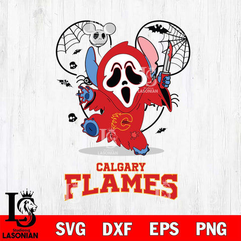 Calgary Flames Stitch Ghost Face Halloween 2 Svg Eps Dxf Png File, Digital Download, Instant Download