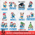 Carolina Panthers Bluey Christmas Holiday Bundle 12 Svg Eps Dxf Png File, Digital Download