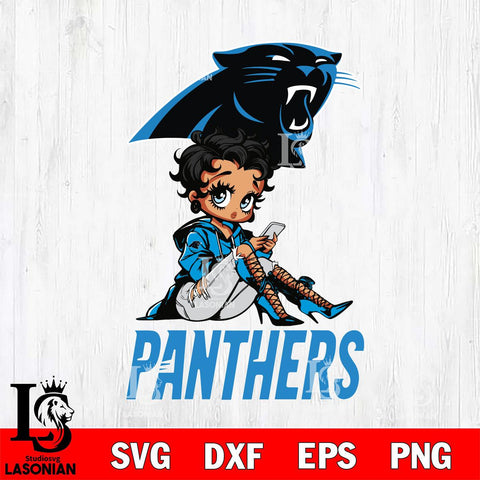 Carolina Panthers Style Black Fan Girl Betty Boop Svg Eps Dxf Png File, Digital Download, Instant Download