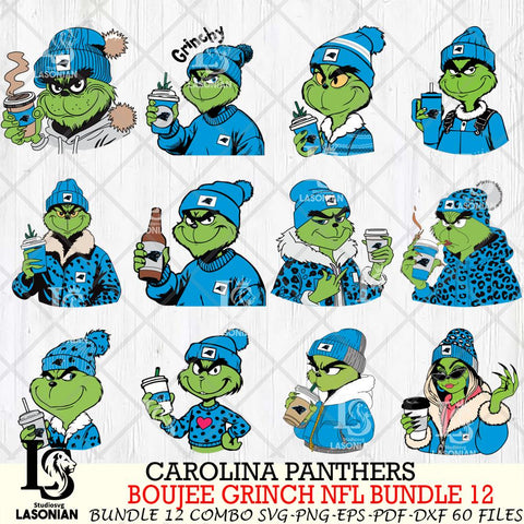 Carolina Panthers  Boujee Grinch NFL Bundle 12 SVG Eps Dxf Png File, Digital Download, Instant Download