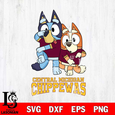 Central Michigan Chippewas Bluey & Bingo Svg Eps Dxf Png File, NCAA svg, Digital Download, Instant Download