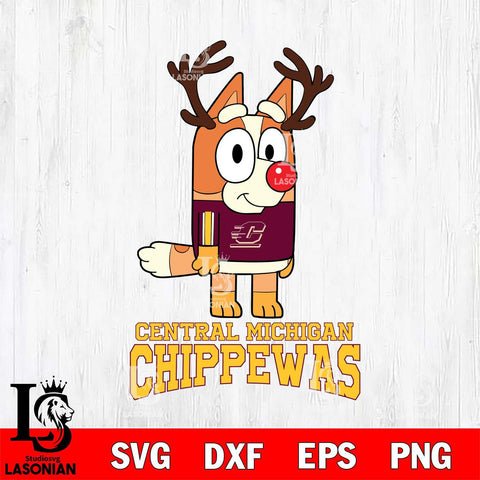 Central Michigan Chippewas Bluey Chilli Christmas Deer Svg Eps Dxf Png File, Digital Download