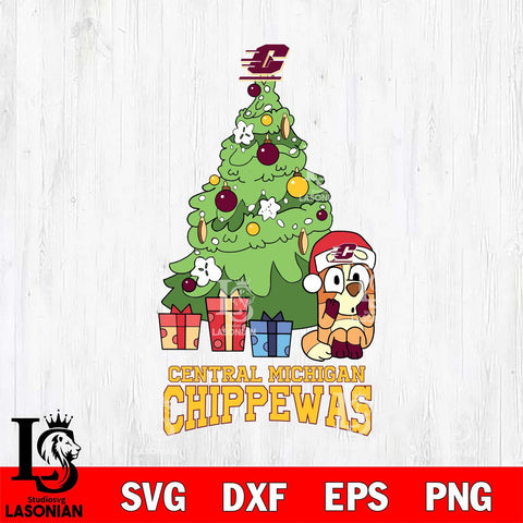 Central Michigan Chippewas Bluey Chilli Christmas Tree Svg Eps Dxf Png File, Digital Download