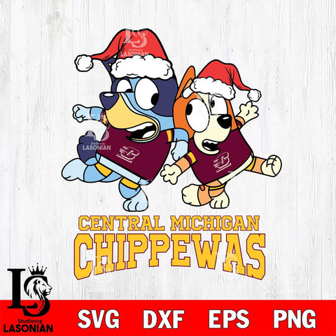 Central Michigan Chippewas Bluey Christmas Holiday Svg Eps Dxf Png File, Digital Download