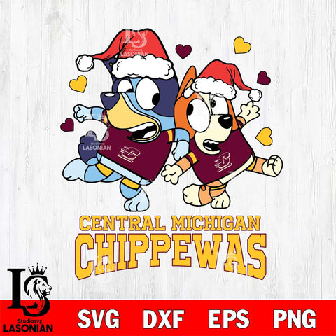 Central Michigan Chippewas Bluey Christmas NFL Svg Eps Dxf Png File, Digital Download