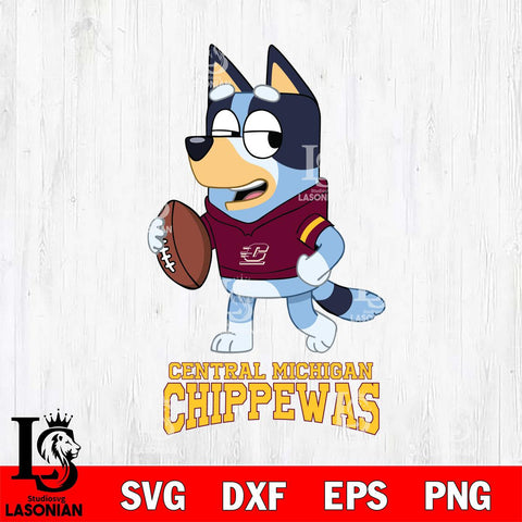 Central Michigan Chippewas Bluey Football Sport Svg Eps Dxf Png File, Digital Download ,Instant Download, Cricut File