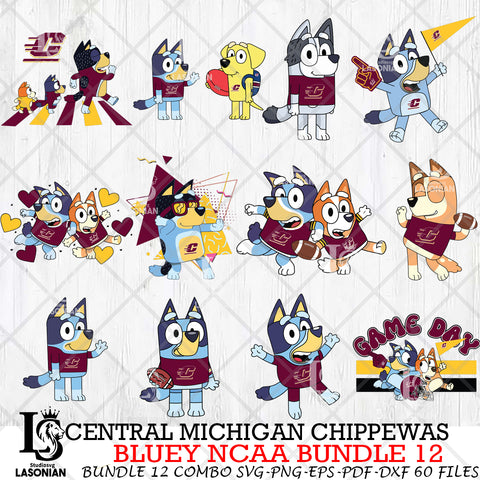 Central Michigan Chippewas Bluey NCAA Bundle 12 Svg Eps Dxf Png File, Digital Download, Instant Download