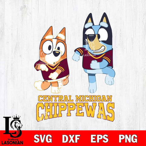 Central Michigan Chippewas Bluey with Chilli Dance Svg Eps Dxf Png File, Digital Download, Instant Download