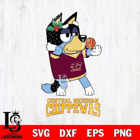 Central Michigan Chippewas Christmas Bluey Bandit Heeler Cut Files,Bluey Cricut,Christmas Svg , Bluey svg , Digital Download, dxf eps png pdf file