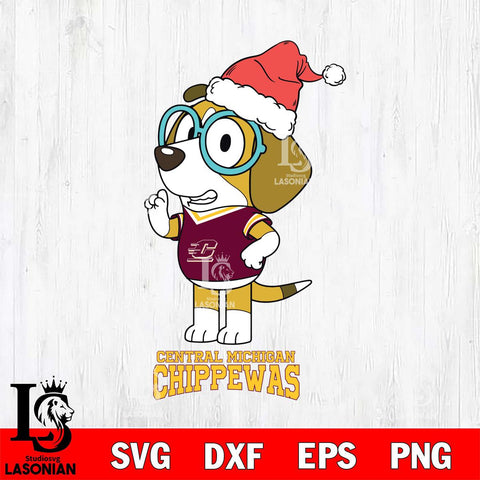 Central Michigan Chippewas Christmas Bluey Honey Sport Cut Files,Bluey Cricut,Christmas Svg , Bluey svg , Digital Download, dxf eps png pdf file