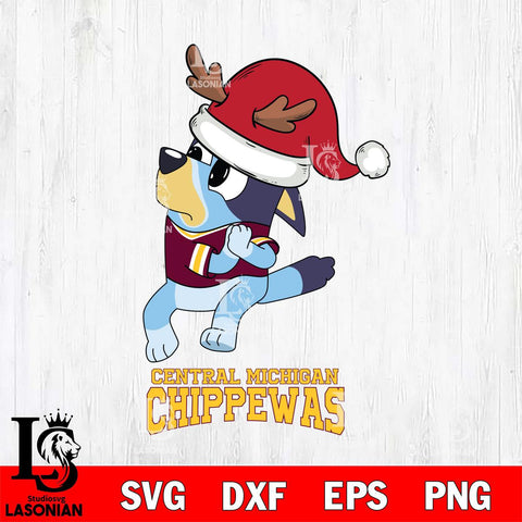 Central Michigan Chippewas Christmas Bluey Santa Claus Cut Files,Bluey Cricut,Christmas Svg , Bluey svg , Digital Download, dxf eps png pdf file