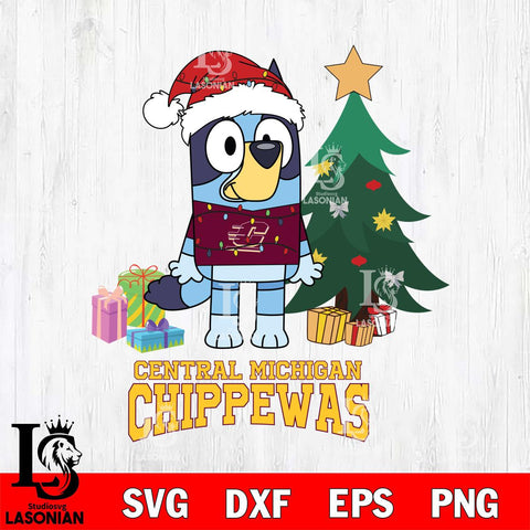 Central Michigan Chippewas Christmas Bluey Tree Sport Cut Files,Bluey Cricut,Christmas Svg , Bluey svg , Digital Download, dxf eps png pdf file