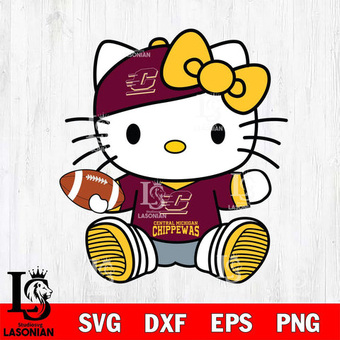 Central Michigan Chippewas Cute Hello Kitty Football 11 Svg Eps Dxf Png File, NCAA svg, Digital Download, Instant Download