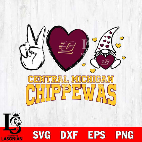 Central Michigan Chippewas Gnomes Peace & Love Svg Eps Dxf Png File, Digital Download, Instant Download