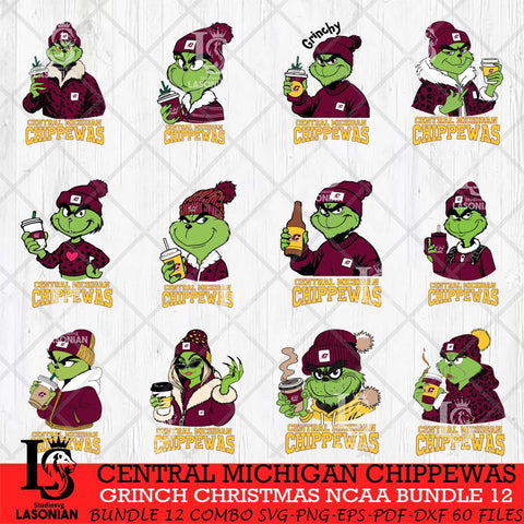 Central Michigan Chippewas Grinch Christmas NCAA Bundle 12 Svg Eps Dxf Png File,Cricut files, Digital Download, Instant Download