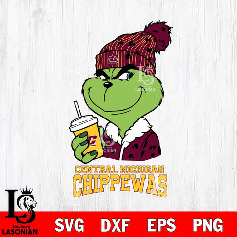 Central Michigan Chippewas Grinch Cofffe Christmas Cut Files Cricut, Svg Dxf Eps Png file, Digital download , Silhouette