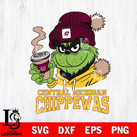 Central Michigan Chippewas Grinch Cofffe Hoodie Cut Files Cricut, Svg Dxf Eps Png file, Digital download , Silhouette