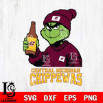 Central Michigan Chippewas Grinch Drinking Beer Christmas Cut Files Cricut, Svg Dxf Eps Png file, Digital download , Silhouette