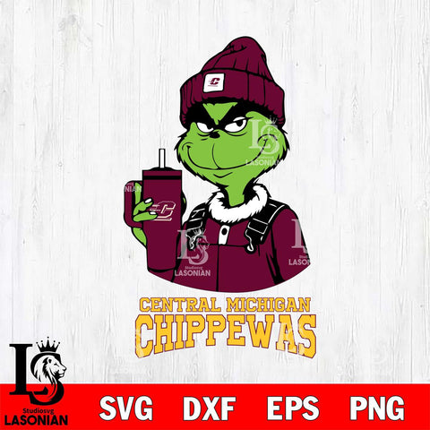 Central Michigan Chippewas Grinch Football Christmas Cut Files Cricut, Svg Dxf Eps Png file, Digital download , Silhouette