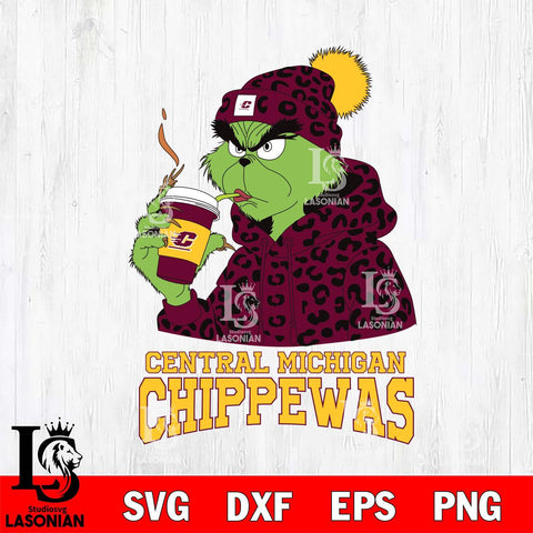 Central Michigan Chippewas Grinch Leopard Christmas Cut Files Cricut, Svg Dxf Eps Png file, Digital download , Silhouette