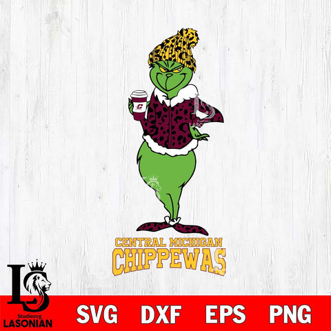 Central Michigan Chippewas Grinch Leopard Coffee Svg Eps Dxf Png File, Digital Download, Instant Download