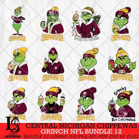 Central Michigan Chippewas Grinch NCAA Bundle 12 SVG Eps Dxf Png File, Digital Download, Instant Download