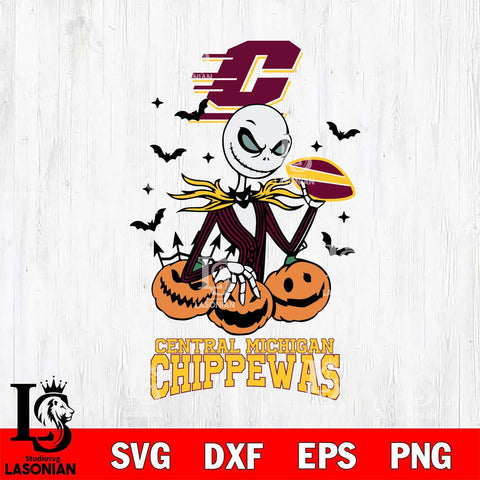 Central Michigan Chippewas Jack Skellington 2 halloween Svg Eps Dxf Png File, NCAA svg, Digital Download, Instant Download