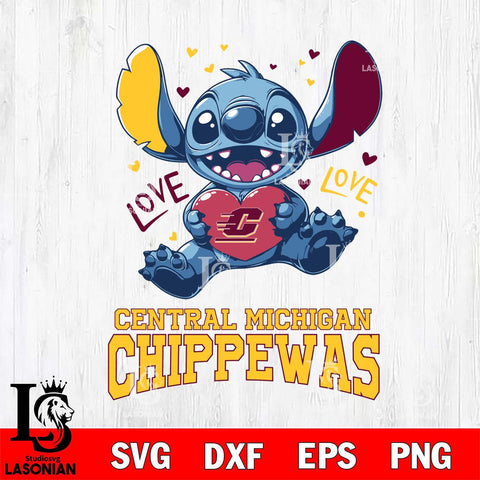 Central Michigan Chippewas Love Stitch, Svg Eps Dxf Png File, Digital Download