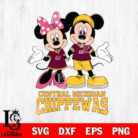 Central Michigan Chippewas Mickey Minnie Mouse Sport Svg Eps Dxf Png File, NCAA svg , File Cut , Digital Download , Instant Download, Cut Svg Files