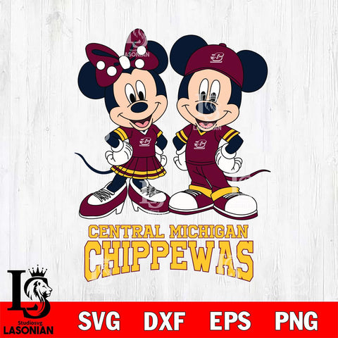 Central Michigan Chippewas Mickey Minnie Mouse rugby ball Svg Eps Dxf Png File, NCAA svg , File Cut , Digital Download , Instant Download, Cut Svg Files