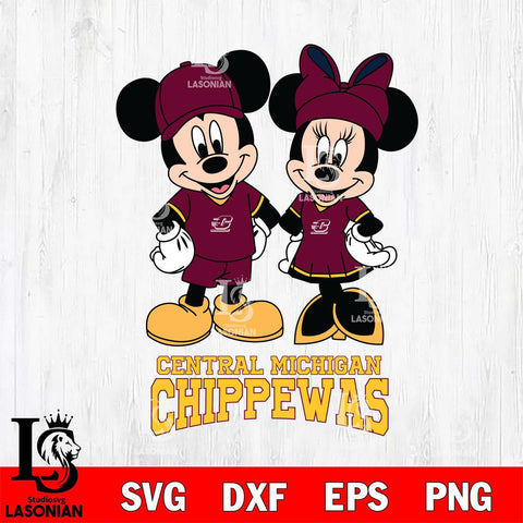 Central Michigan Chippewas Mickey Minnie Rugby Svg Eps Dxf Png File, NCAA svg , File Cut , Digital Download , Instant Download, Cut Svg Files