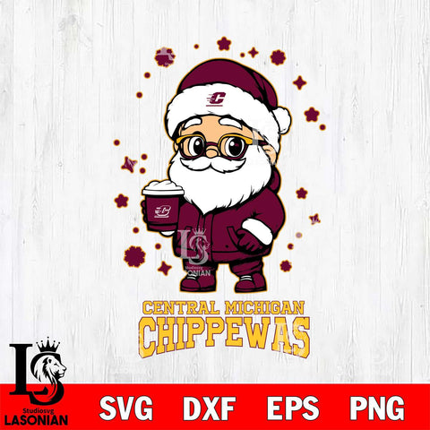 Central Michigan Chippewas Santa Claus Coffe Svg dxf eps png pdf file,NCAA svg,Digital Download,Cricut file