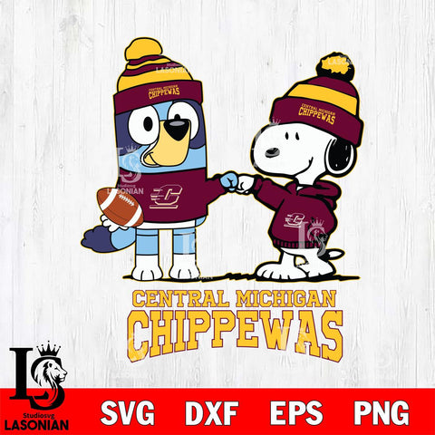 Central Michigan Chippewas Snoopy & Bluey Football Svg Eps Dxf Png File,NCAA Svg Files,Chill Guy svg ,Digital Download ,Instant Download, Cricut File