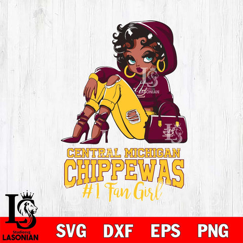 Central Michigan Chippewas #1 beauty Black Fan Girl, Svg Eps Dxf Png File, Digital Download