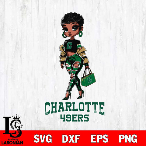 Charlotte 49ers Beautiful Black Fan Girl, Svg Eps Dxf Png File, Digital Download