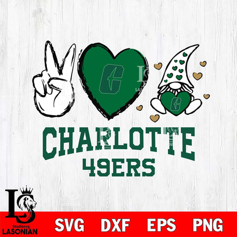 Charlotte 49ers Gnomes Peace & Love Svg Eps Dxf Png File, Digital Download, Instant Download