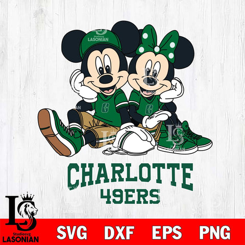 Charlotte 49ers Mickey Minnie Mouse Football Sit Svg Eps Dxf Png File, NCAA svg , File Cut , Digital Download , Instant Download, Cut Svg Files