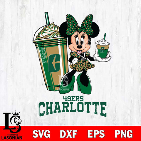 Charlotte 49ers Minnie Mouse Fan And Coffee Svg Eps Dxf Png File, Digital Download, Instant Download