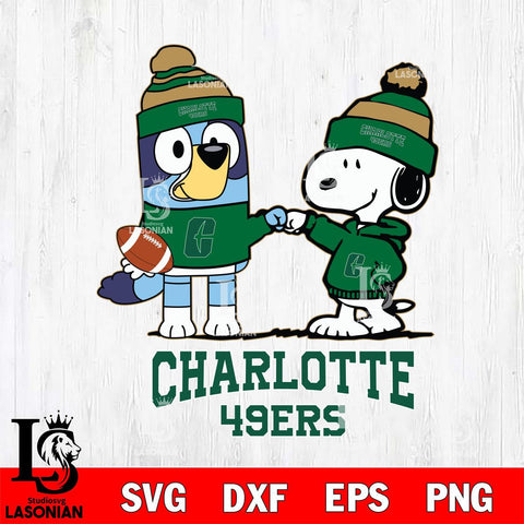 Charlotte 49ers Snoopy & Bluey Football Svg Eps Dxf Png File,NCAA Svg Files,Chill Guy svg ,Digital Download ,Instant Download, Cricut File