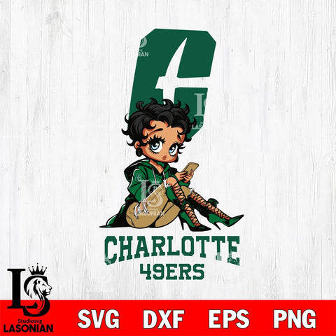 Charlotte 49ers Style Black Fan Girl Betty Boop, Svg Eps Dxf Png File, Digital Download