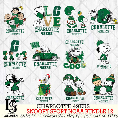 Charlotte 49ers  Snoopy NCAA Bundle 12 SVG Svg Eps Dxf Png File, Digital Download