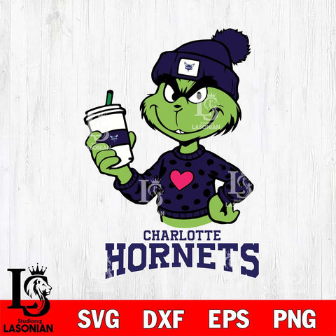 Charlotte Hornets Boujee Grinch Heart Christmas Cut Files Cricut, Svg Dxf Eps Png file , Silhouette