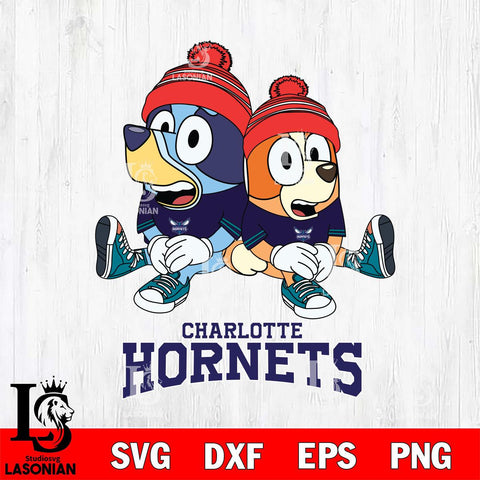 Charlotte Hornets Christmas Bluey & Bingo Sit Svg , Christmas Svg , Bluey svg , Digital Download, dxf eps png pdf file