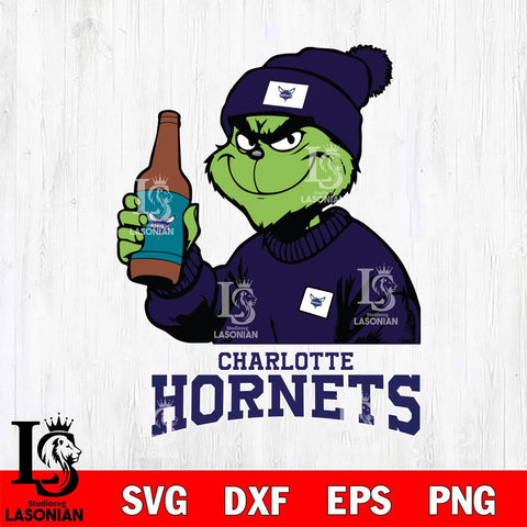 Charlotte Hornets Grinch Drinking Beer Christmas Cut Files Cricut, Svg Dxf Eps Png file , Silhouette