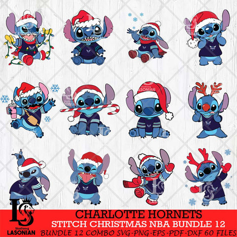 Charlotte Hornets Stitch Christmas NBA Bundle 12 SVG DXF EPS PNG file,Bundle NBA Svg, Digital download, Cut file