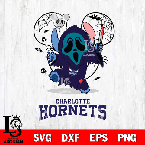 Charlotte Hornets Stitch Ghost Face Halloween 2 Svg Eps Dxf Png File, Digital Download, Instant Download