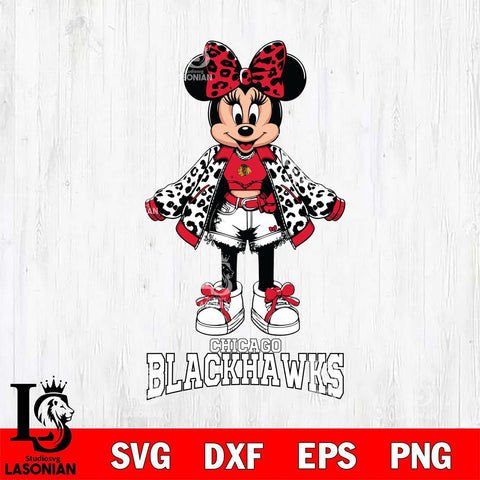 Chicago Blackhawks Style Minnie Disney Svg Eps Dxf Png File, Digital Download, Instant Download